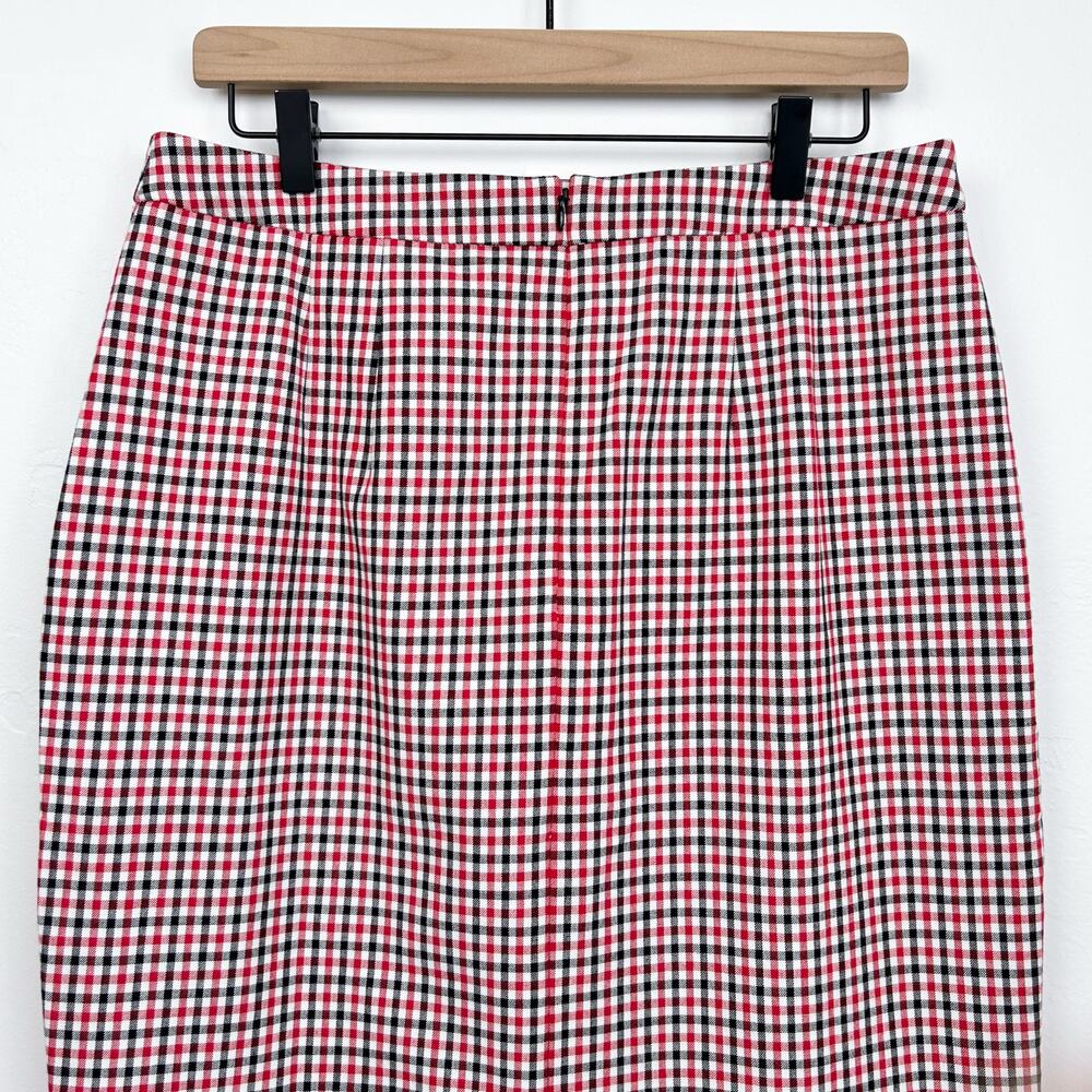 Talbots Red Black Gingham Plaid Twill Knee-Length High-Rise Pencil Skirt NWT - Picture 8 of 10